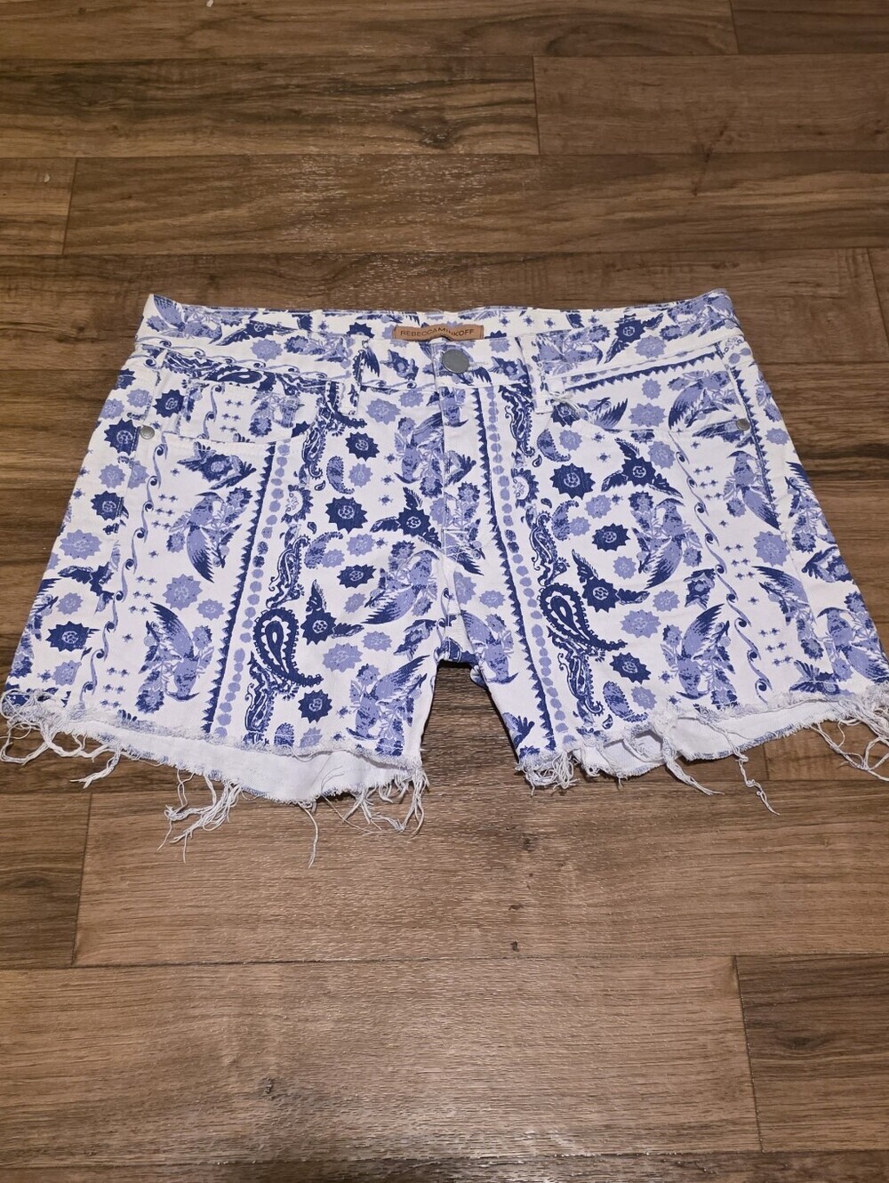 Rebecca Minkoff White & Blue Paisley Bandana Denim Shorts